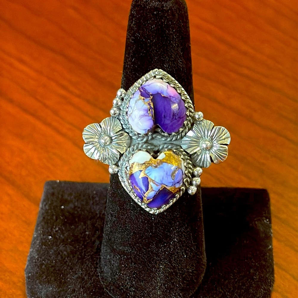 Purple Dahlia Turquoise & 925 Sterling Silver Heart Western Ring
